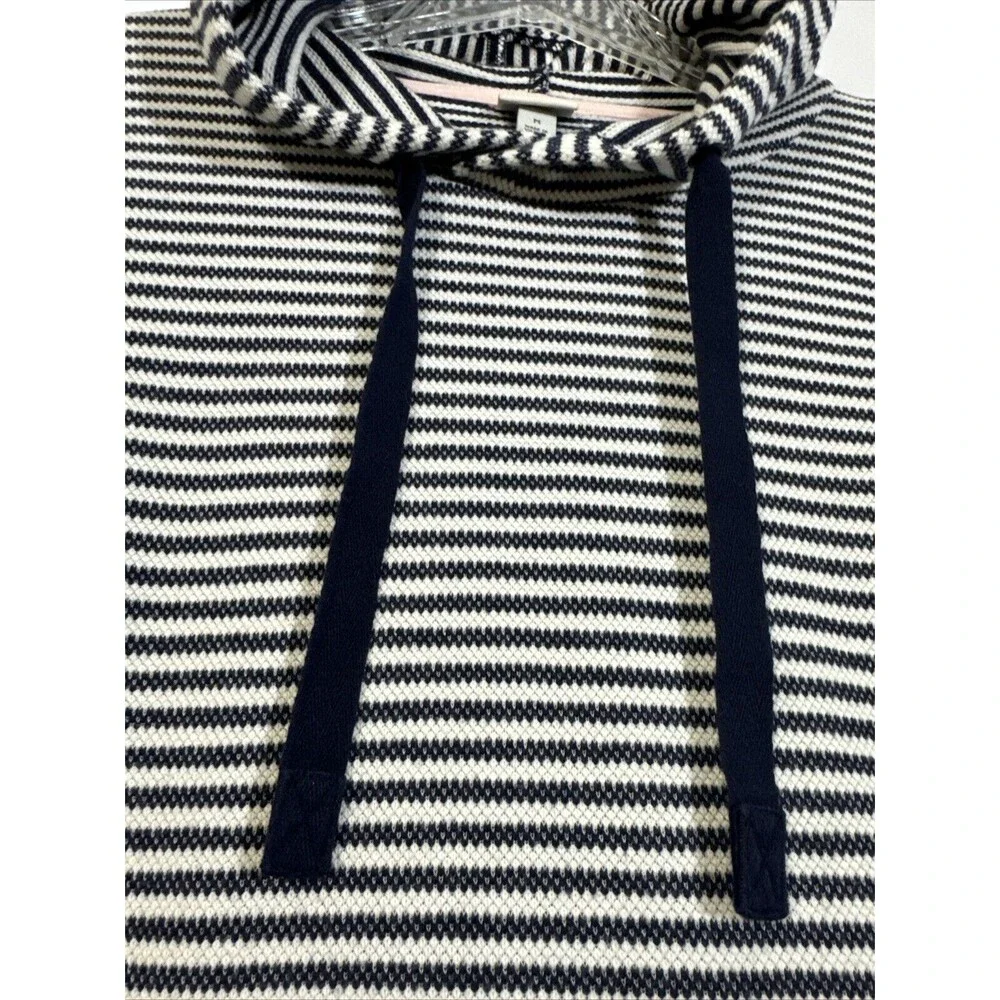 Women’s Striped Knit Hoodie Sweaters Size M Pullover Long Sleeve Casual Tie Neck
